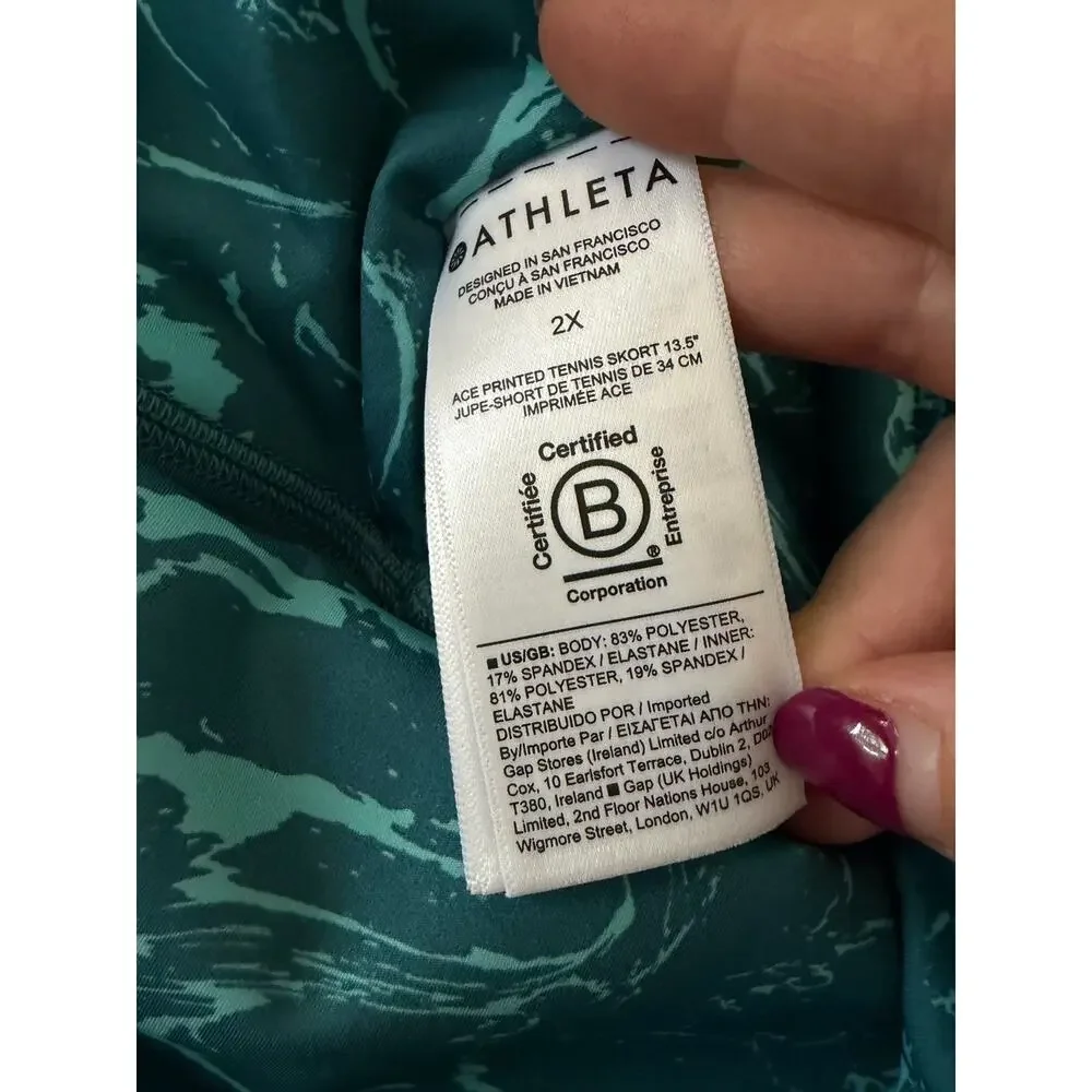 Athleta Ace Printed Tennis Pickleball Skort 2X Teal Blue Ripple Print Pull On